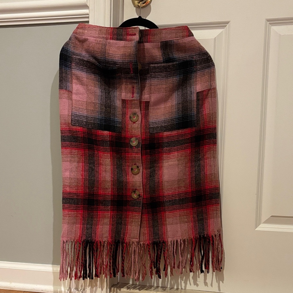Anthropologie Red and Black Plaid Pencil Skirt